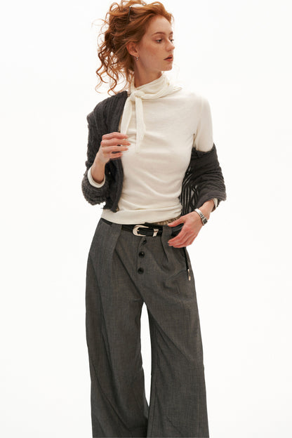 Tie-Neck Long-Sleeve Knit Top