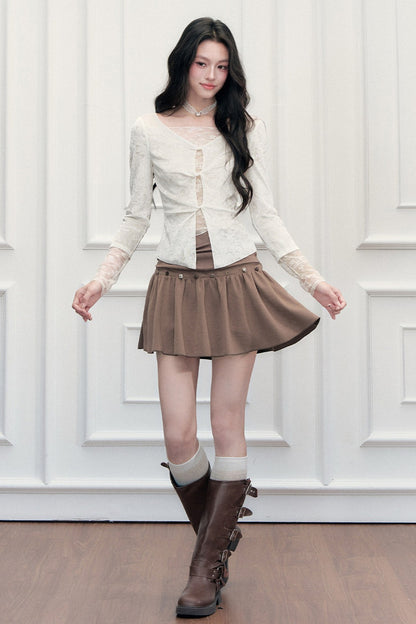 Twisted Hollow Lace Top and Skirt Set-Up