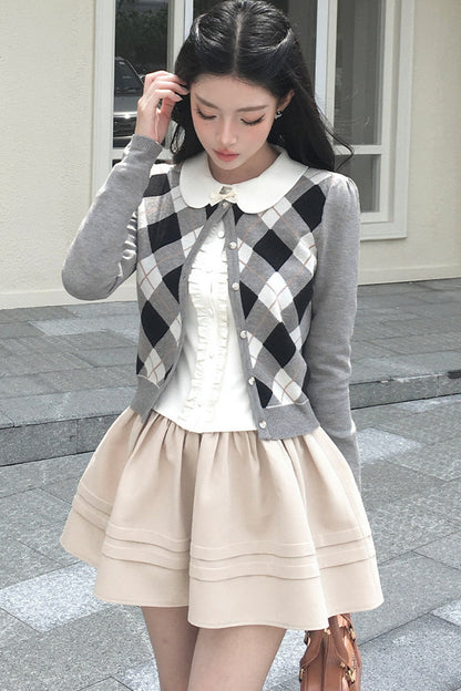 Retro Diamond Knit Cardigan Set-Up