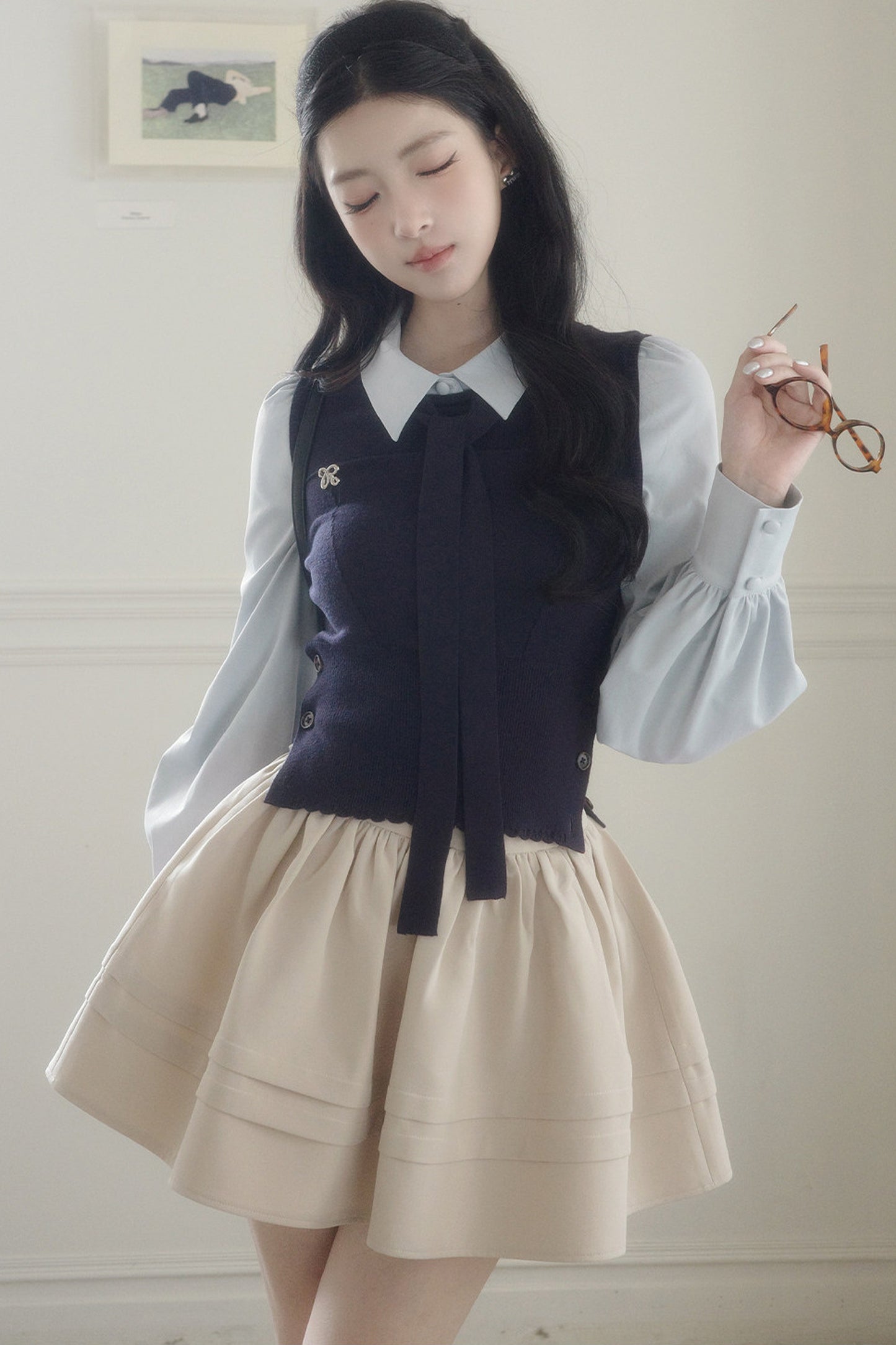 High-Waisted Pleated A-Line Skirt