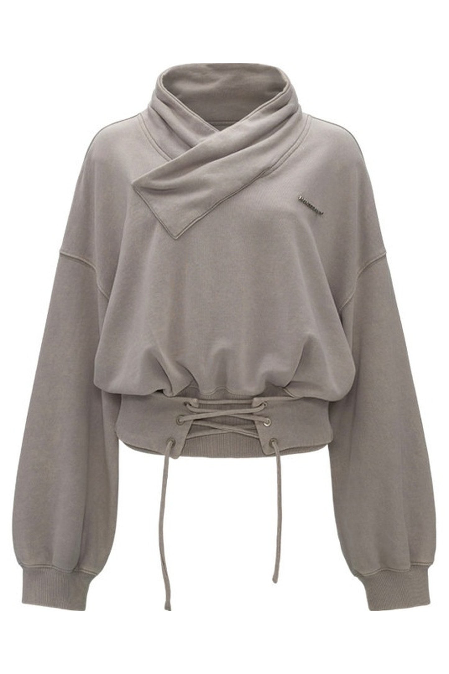 Baumwoll-Sweatshirt zum Überziehen mit Kreuzhalsausschnitt und Taillenband