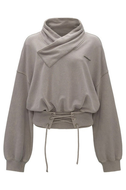 Baumwoll-Sweatshirt zum Überziehen mit Kreuzhalsausschnitt und Taillenband