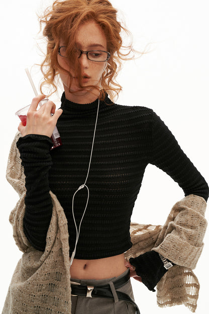 Stretch Ribbed Turtleneck Top