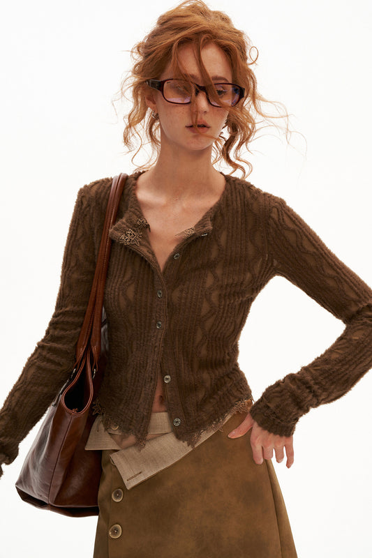 Lace Long Sleeve Knit Cardigan Top