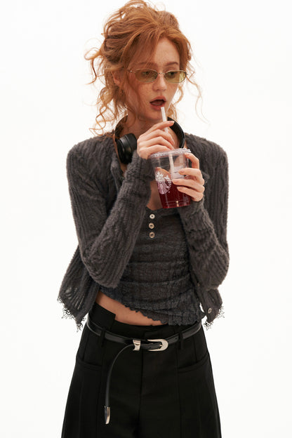 Lace Long Sleeve Knit Cardigan Top