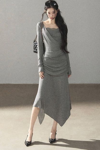Irregular Knit Lace Dress