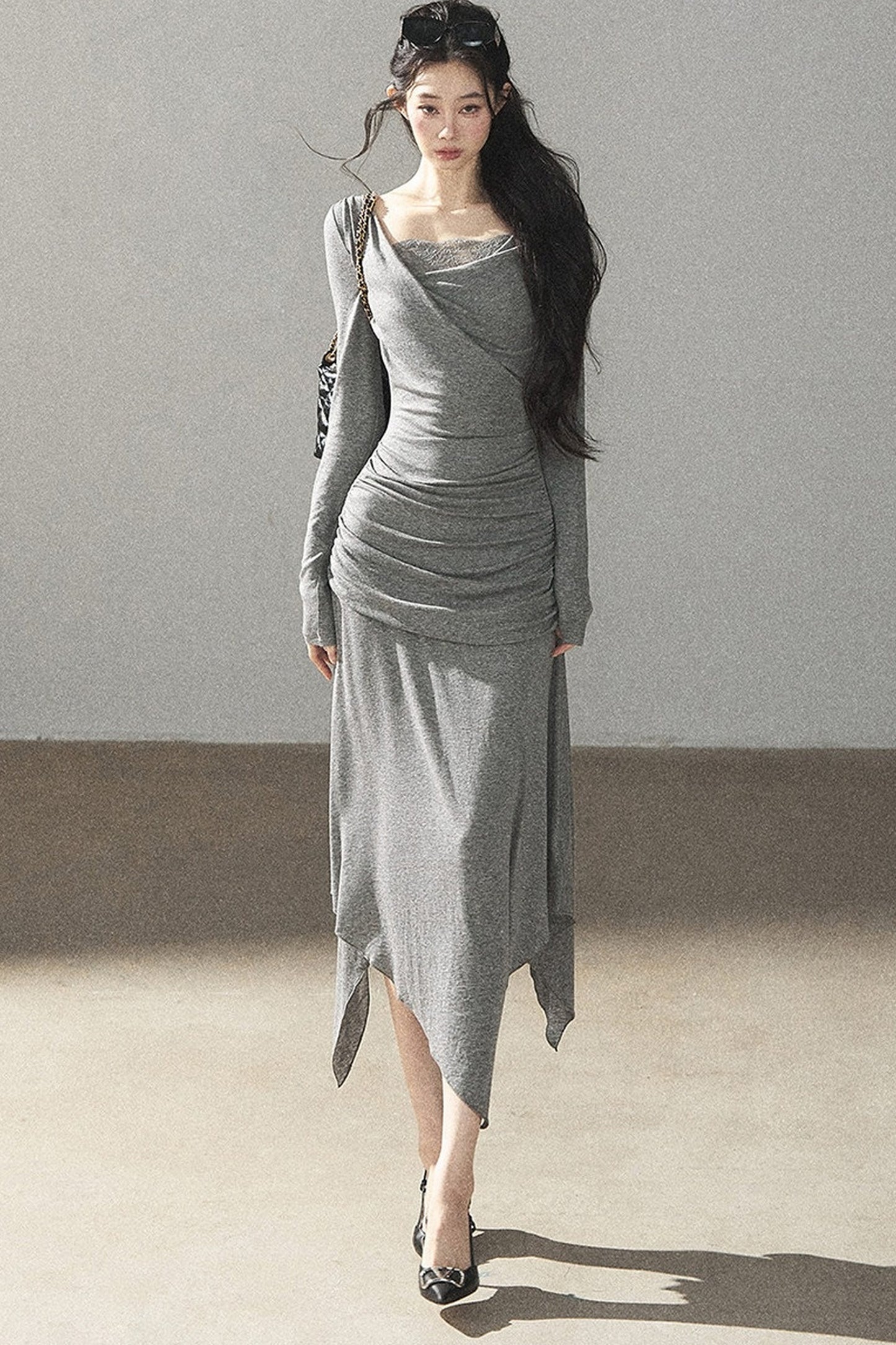 Irregular Knit Lace Dress