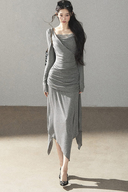 Irregular Knit Lace Dress