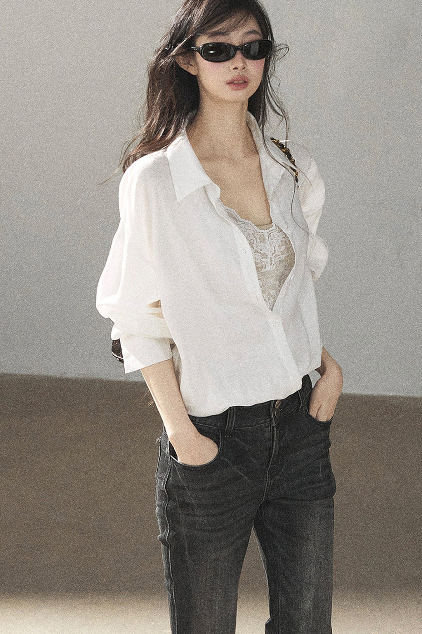 White Layered-Look Linen Shirt