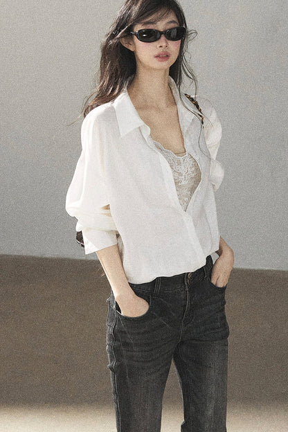 White Layered-Look Linen Shirt