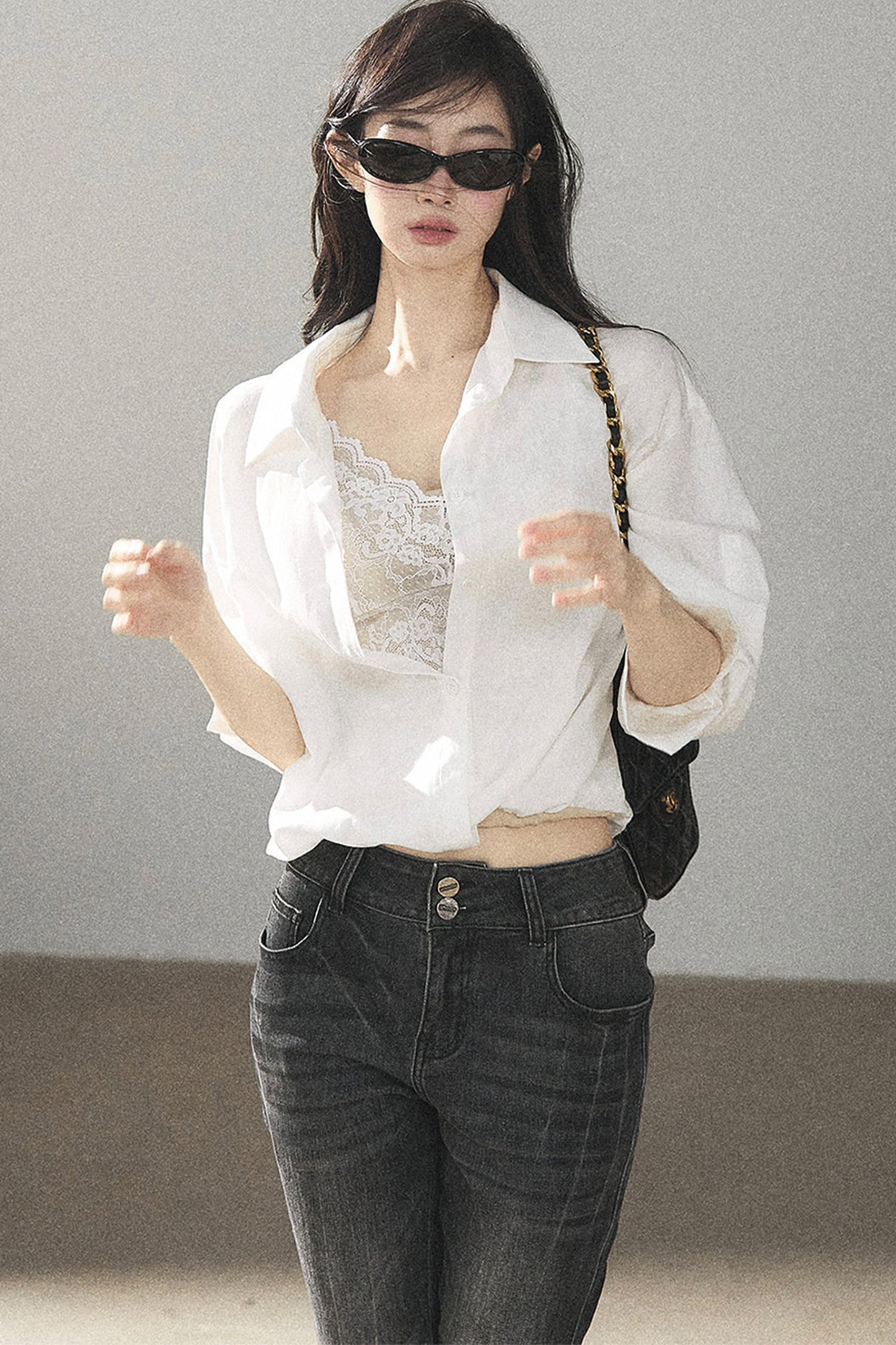 White Layered-Look Linen Shirt