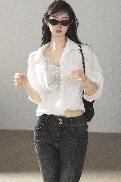 White Layered-Look Linen Shirt