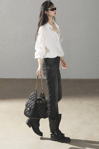 White Layered-Look Linen Shirt