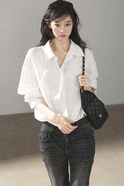 White Layered-Look Linen Shirt