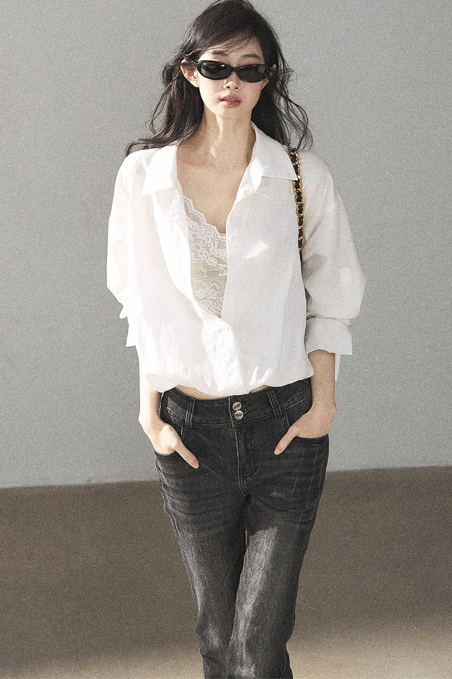 White Layered-Look Linen Shirt