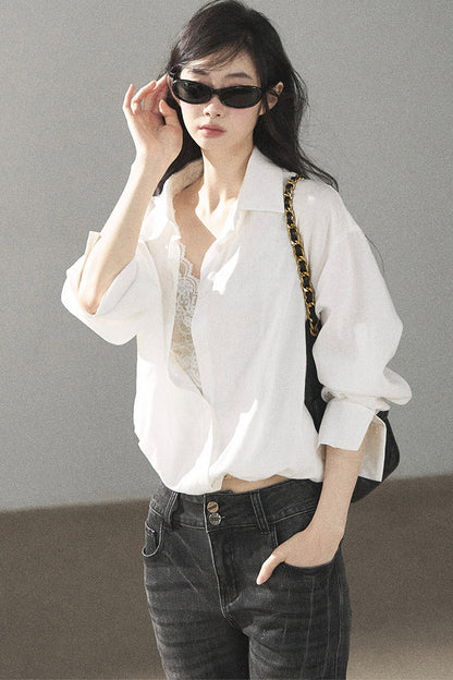 White Layered-Look Linen Shirt