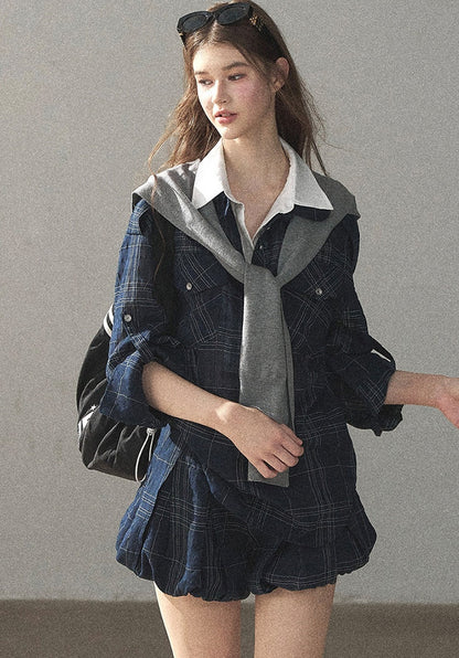 Plaid Layered-Look Shirt And Shorts Set-Up