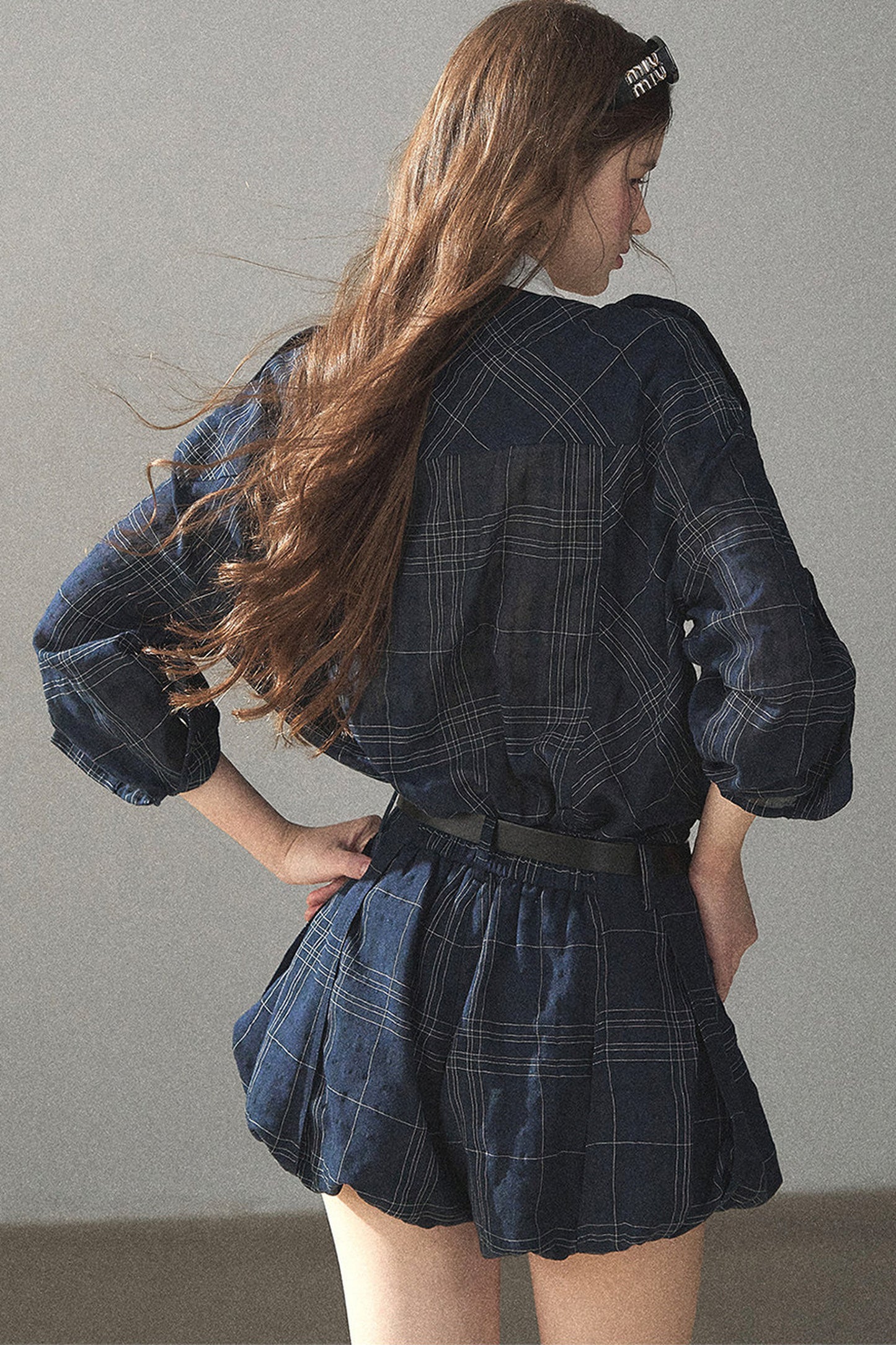 Plaid Layered-Look Shirt And Shorts Set-Up