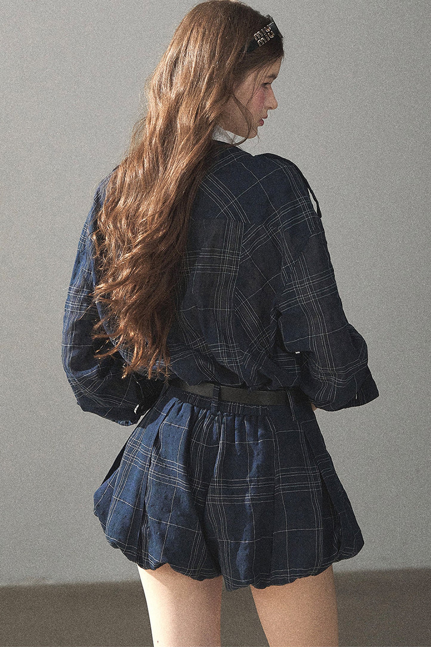 Plaid Layered-Look Shirt And Shorts Set-Up