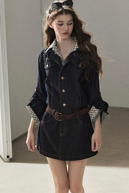 Completo con abito in denim imbottito effetto stratificato