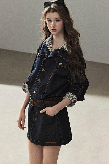 Completo con abito in denim imbottito effetto stratificato