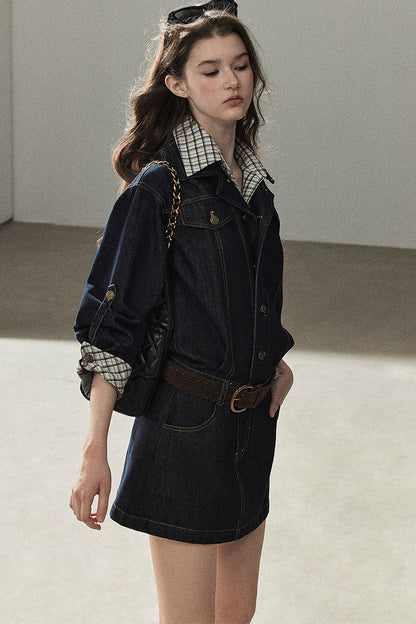 Completo con abito in denim imbottito effetto stratificato