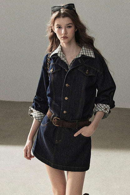 Completo con abito in denim imbottito effetto stratificato