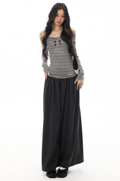 Gray Loose Wide-Leg Pants and Top Set-Up