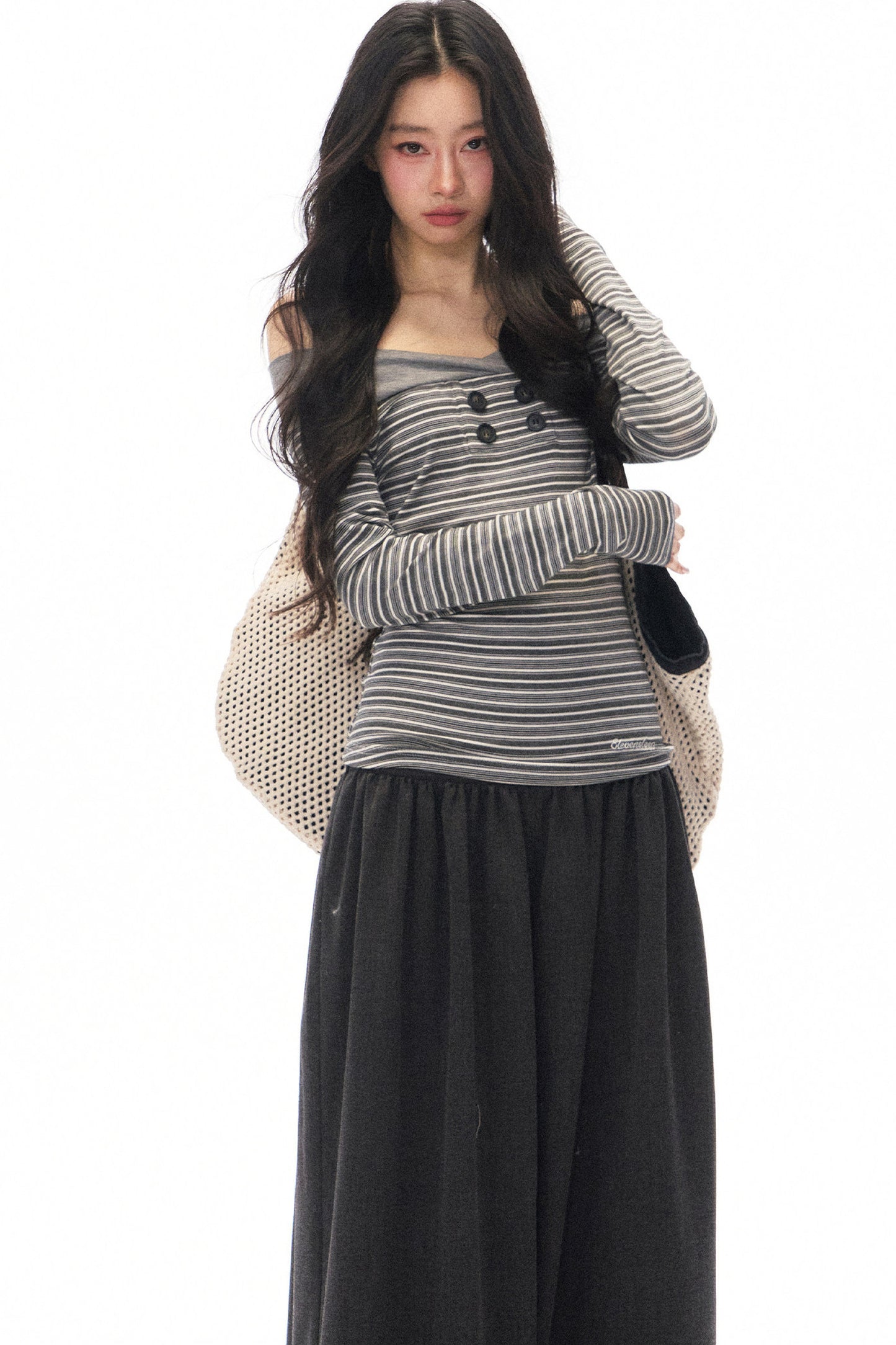 Gray Loose Wide-Leg Pants and Top Set-Up