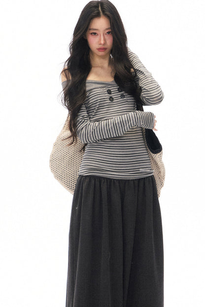 Gray Loose Wide-Leg Pants and Top Set-Up