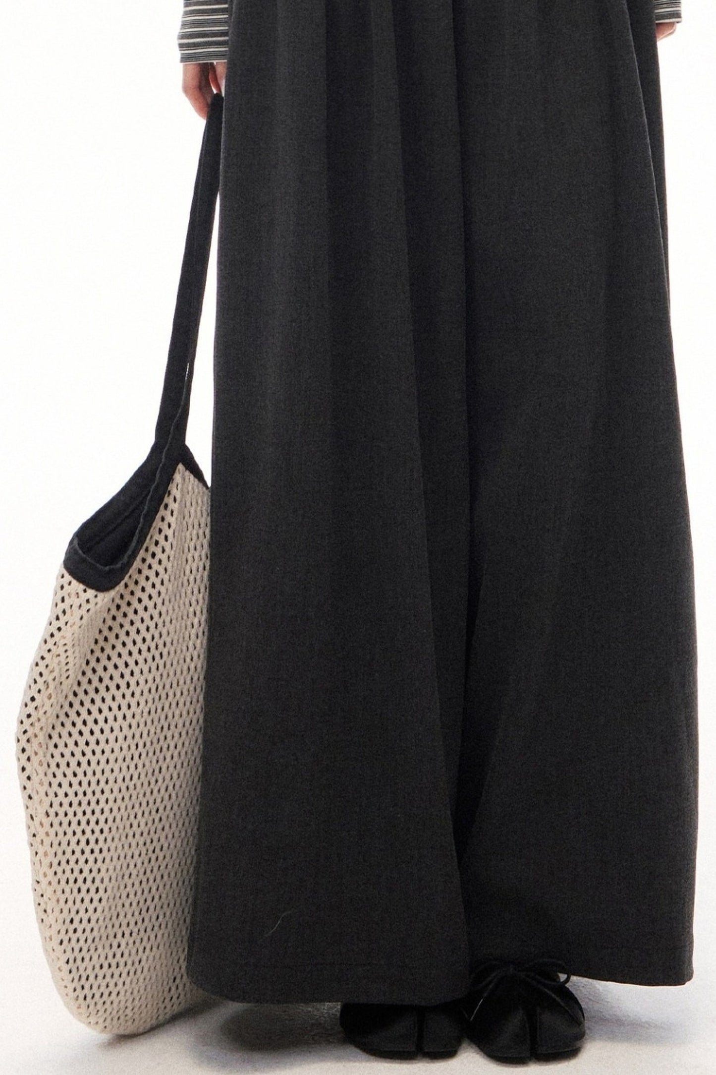 Gray Loose Wide-Leg Pants and Top Set-Up