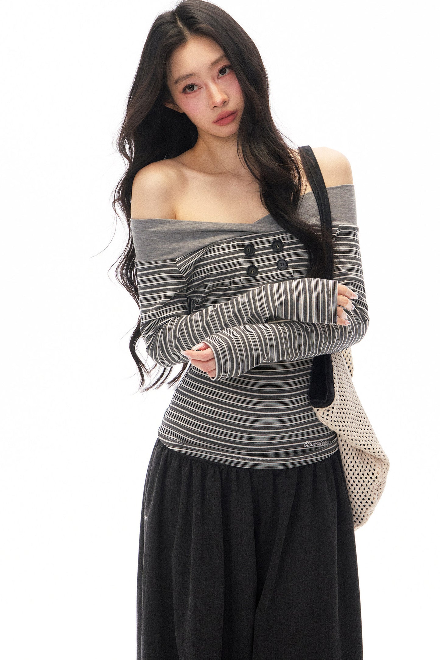 Gray Loose Wide-Leg Pants and Top Set-Up