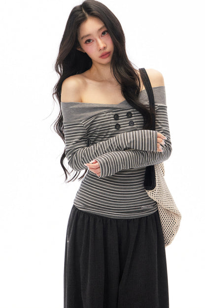 Gray Loose Wide-Leg Pants and Top Set-Up