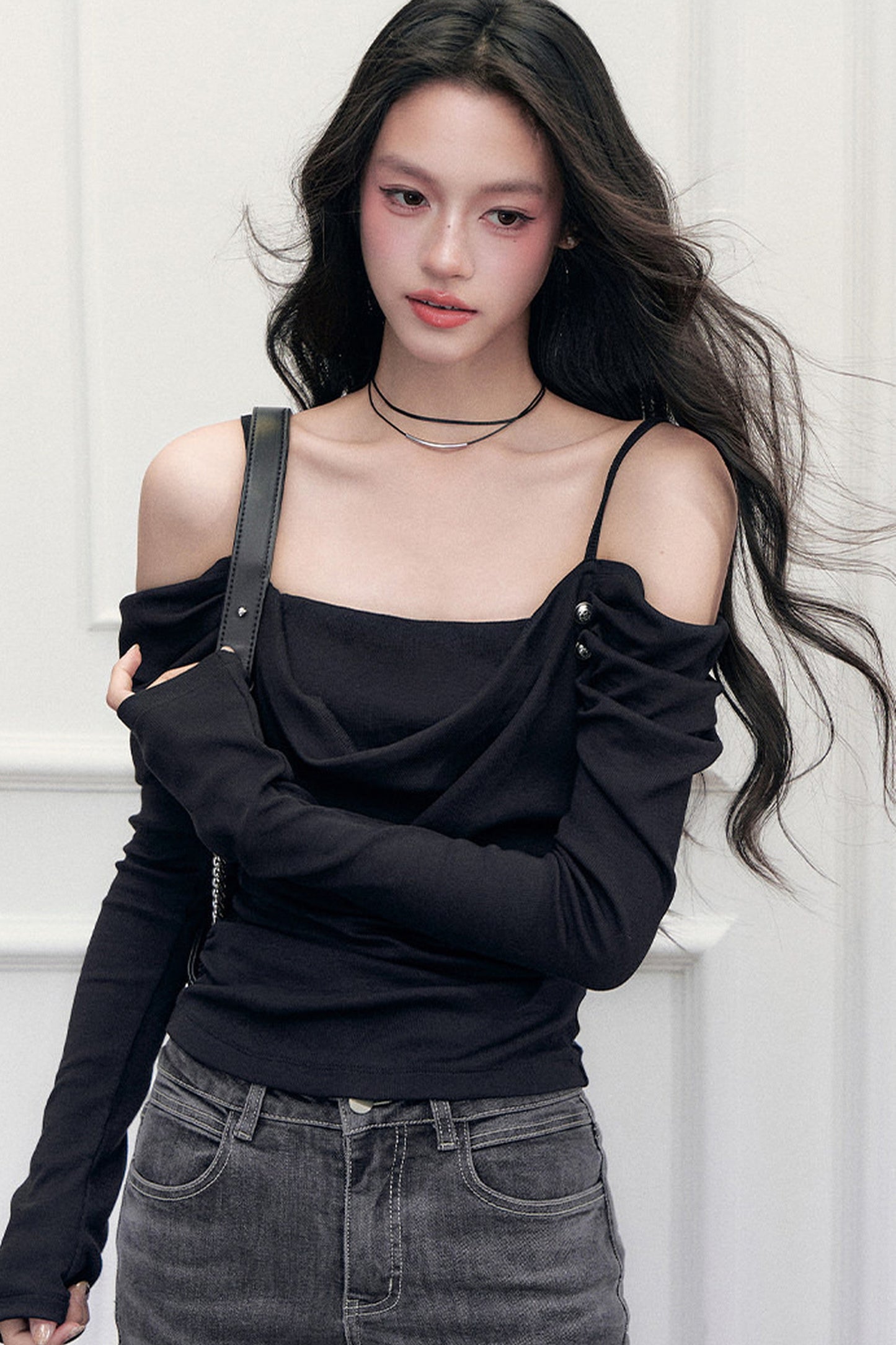 Off-Shoulder Layered-Look T-Shirt