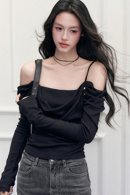 Off-Shoulder Layered-Look T-Shirt