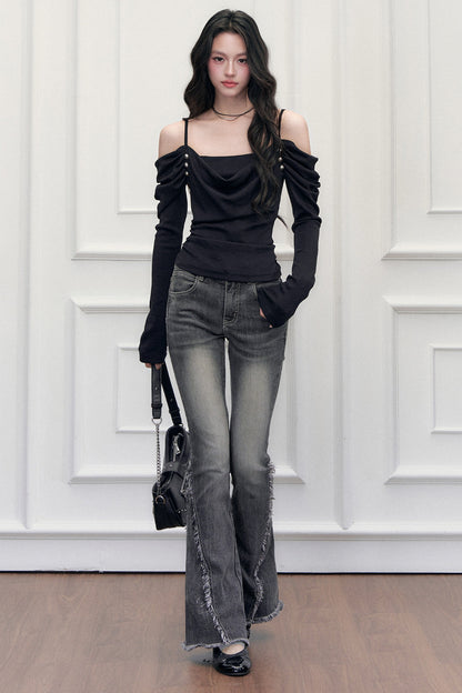 Off-Shoulder Layered-Look T-Shirt