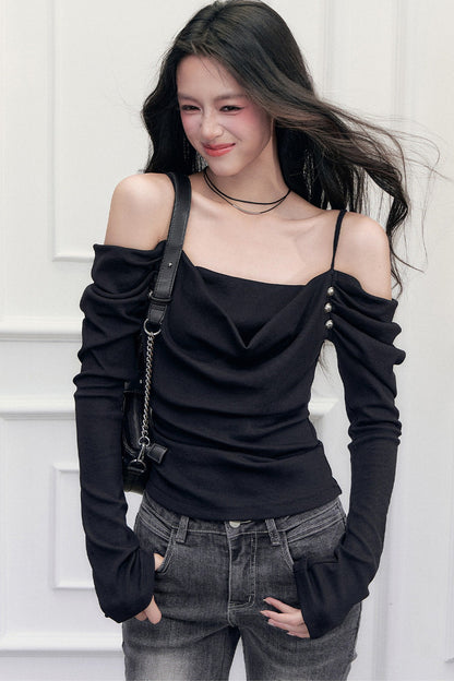 Off-Shoulder Layered-Look T-Shirt