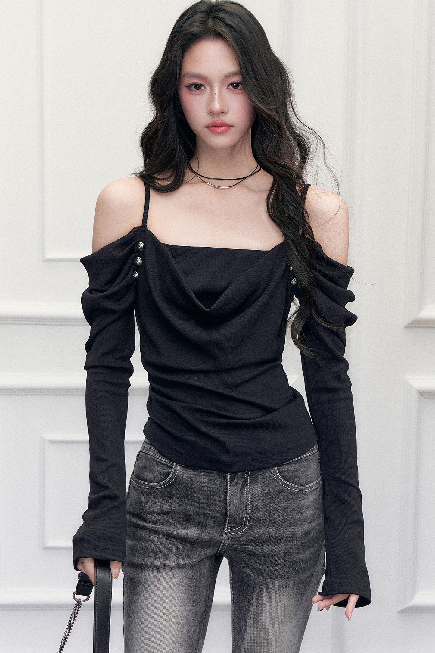 Off-Shoulder Layered-Look T-Shirt
