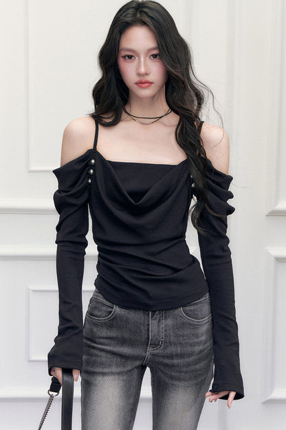 Off-Shoulder Layered-Look T-Shirt