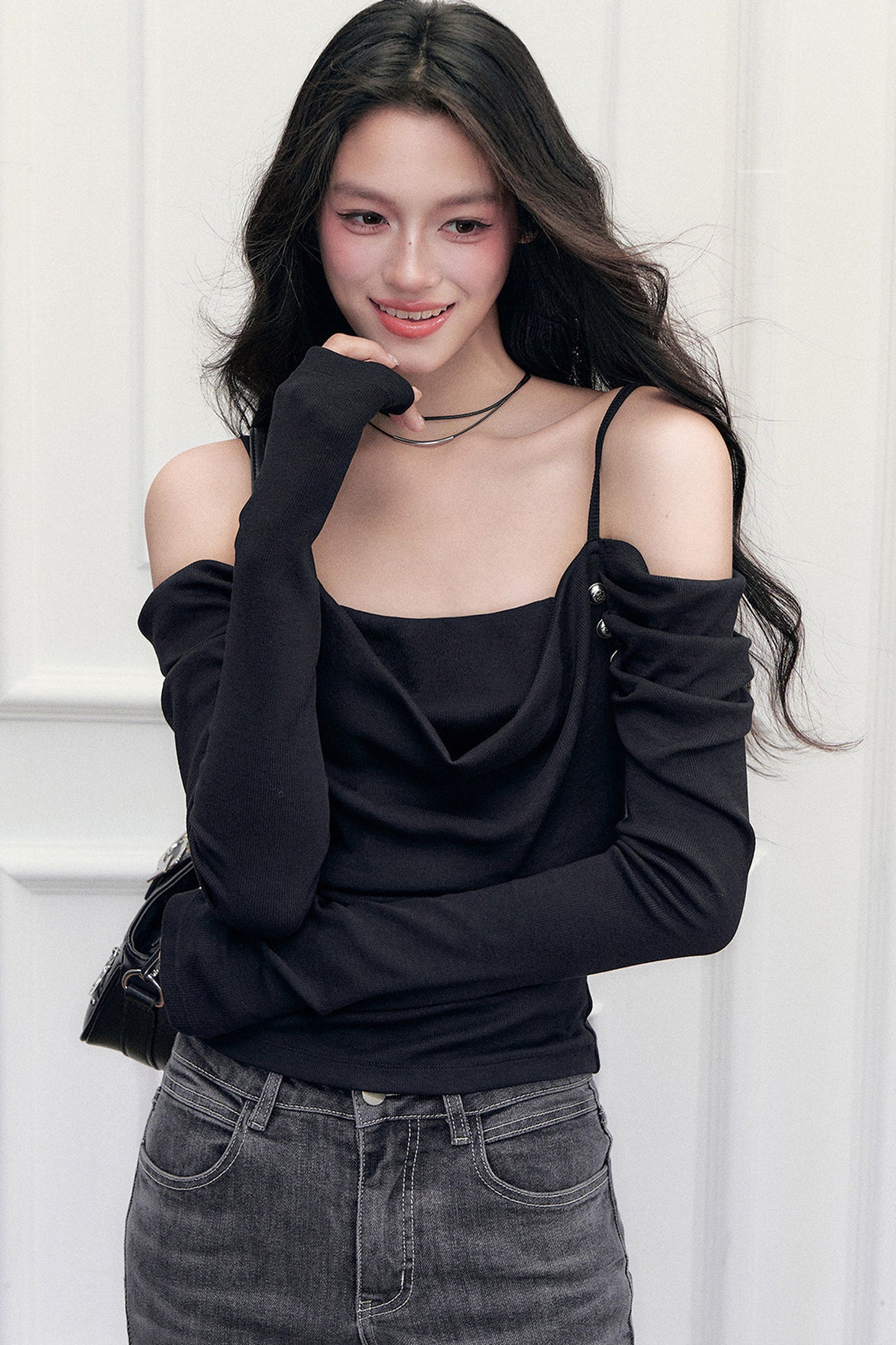 Off-Shoulder Layered-Look T-Shirt