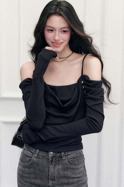 Off-Shoulder Layered-Look T-Shirt