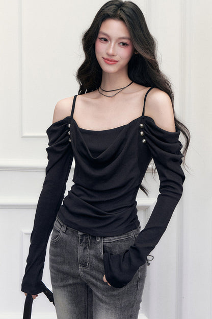 Off-Shoulder Layered-Look T-Shirt