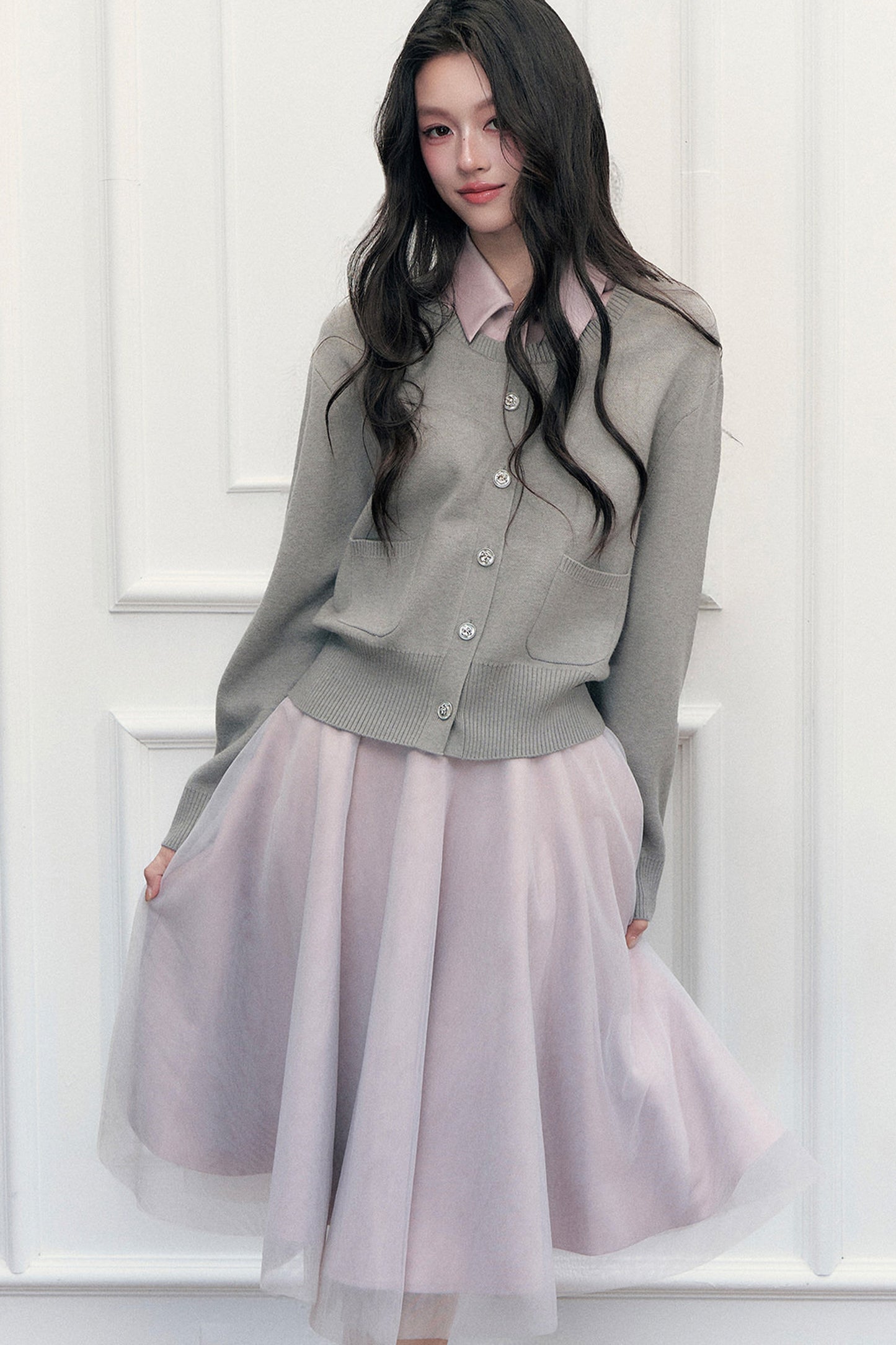 Retro Lapel Patchwork Knit Sweater Set-Up