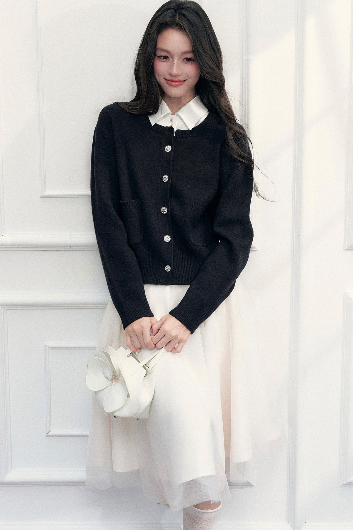Retro Lapel Patchwork Knit Sweater Set-Up