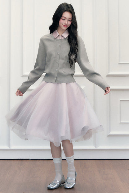 Retro Lapel Patchwork Knit Sweater Set-Up