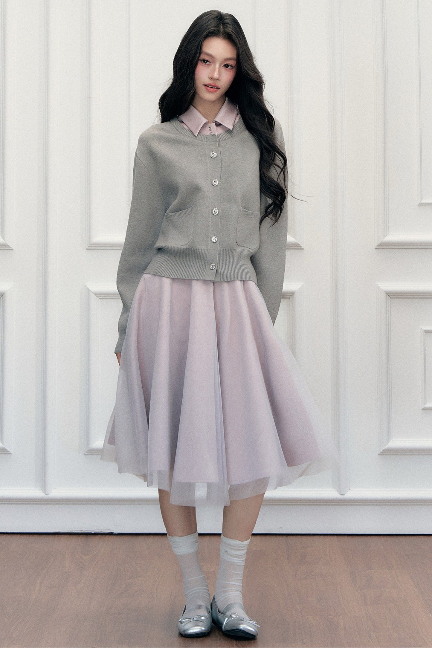 Retro Lapel Patchwork Knit Sweater Set-Up