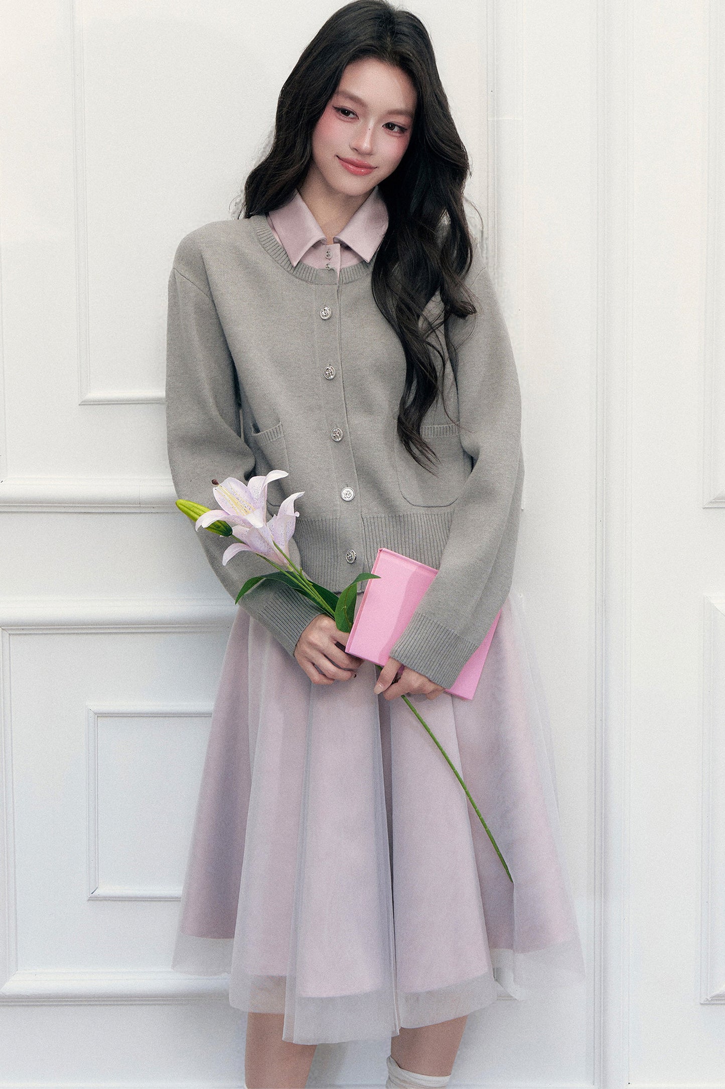 Retro Lapel Patchwork Knit Sweater Set-Up