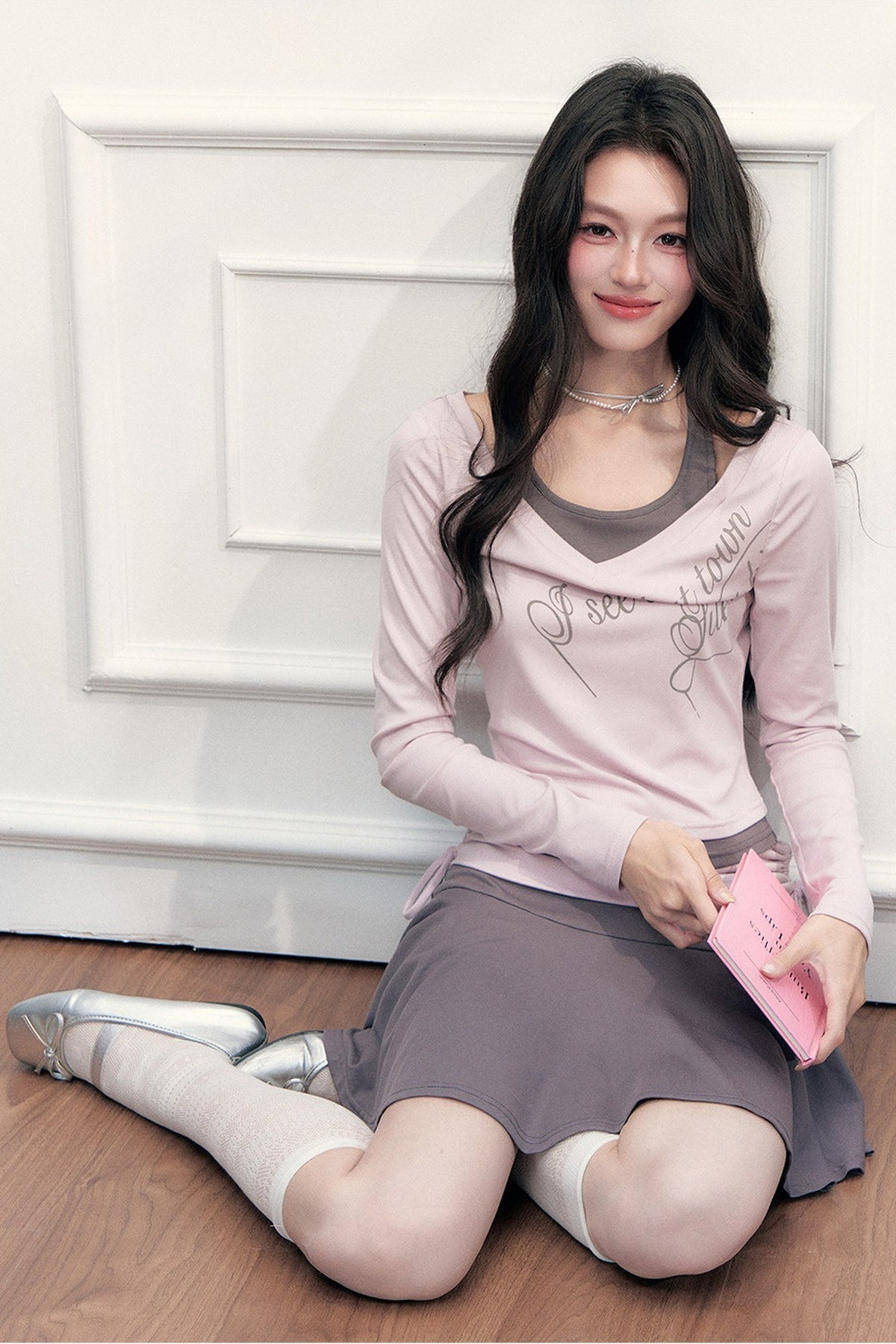 Letter Print T-Shirt with Contrast Drawstring Skirt Set-Up