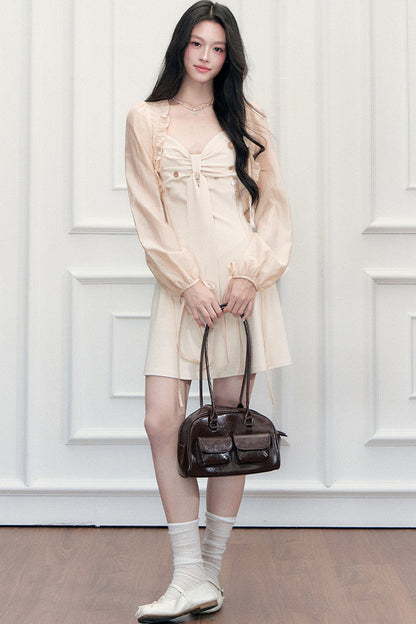 Ruffled Cardigan and V-Neck Dress Set-Up
