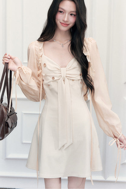 Ruffled Cardigan and V-Neck Dress Set-Up